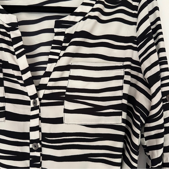 Nine West | Black & White Zebra Print Mini Shirt Dress | Animal Print Dress - Picture 8 of 11